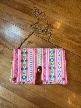 Street Level Neon Aztec-Print Crossbody Clutch - Pink, Green, Blue